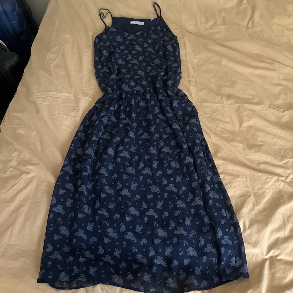 nwot vince xs blue maxi dress floral print 100% silk